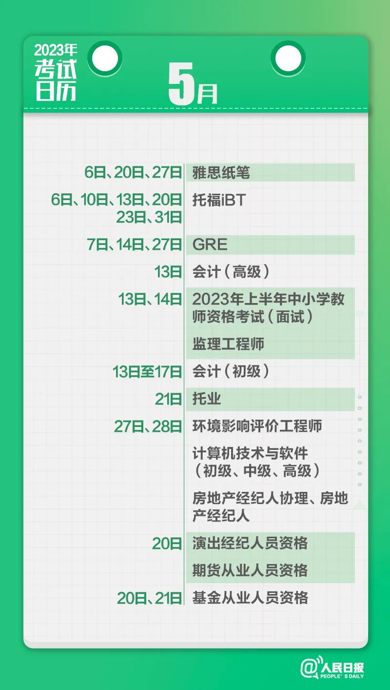 收藏！2023年考試日歷來了