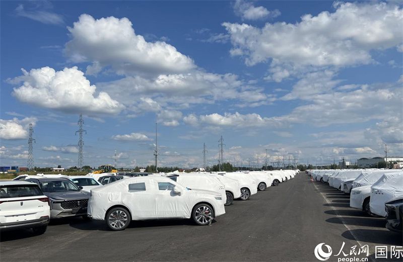莫斯科別雷拉斯特物流中心內(nèi)的中國品牌汽車。人民網(wǎng)記者 申佳平攝
