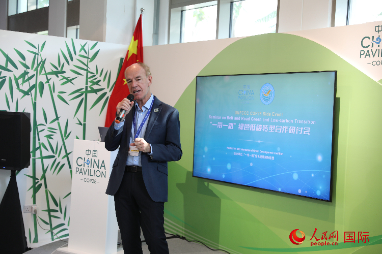 綠色聯(lián)盟聯(lián)合主席、世界自然基金會(huì)國際特使蘭博蒂尼在“一帶一路”綠色低碳轉(zhuǎn)型合作研討會(huì)上發(fā)言。人民網(wǎng)記者 張志文攝