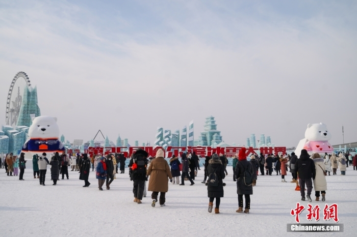 1月4日，第25屆哈爾濱冰雪大世界內(nèi)的冰雕吸引游客觀看。白天的冰雪大世界，游客仿佛置身現(xiàn)實(shí)版“冰雪奇緣”。<a target='_blank' href='/'><p  align=