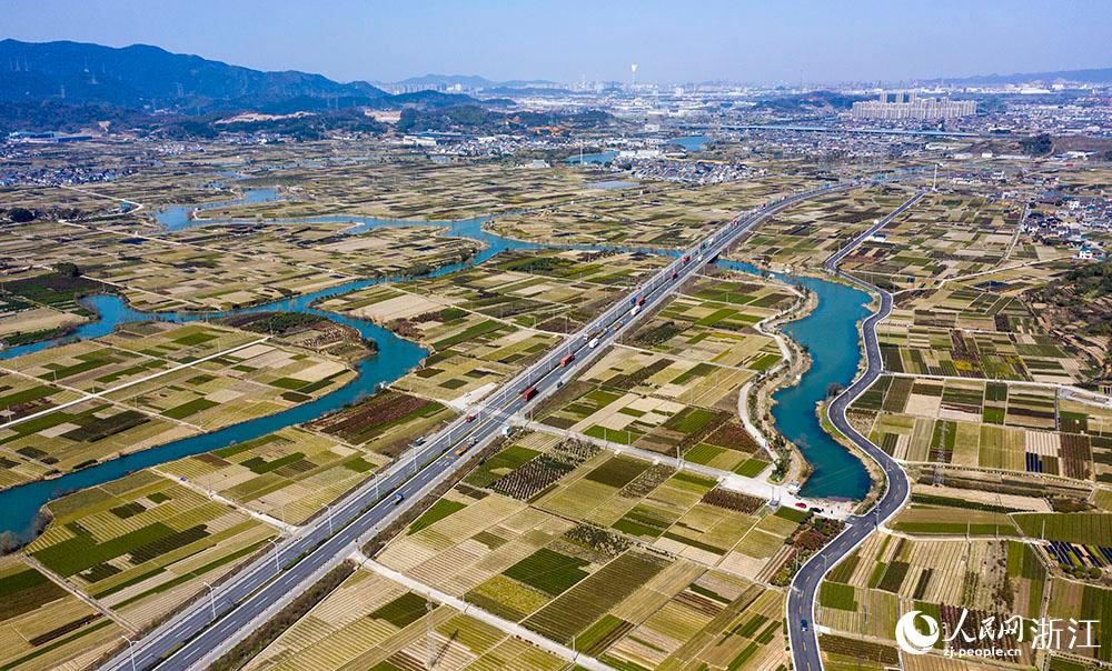 寧波市北侖區(qū)柴橋街道的萬畝花田猶如打翻的調(diào)色盤。人民網(wǎng) 章勇濤攝