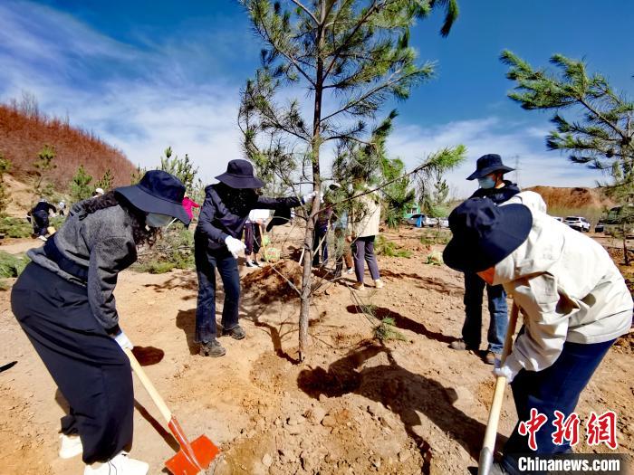 圖為西寧市城東區(qū)干部職工參加義務(wù)植樹。　張?zhí)砀?攝