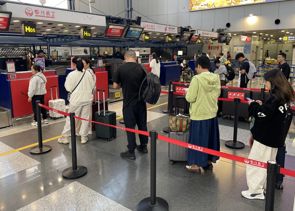 旅客在首都機(jī)場排隊(duì)辦理登機(jī)手續(xù)。人民網(wǎng)記者 喬雪峰攝
