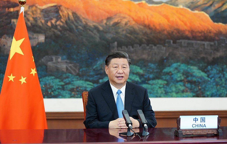 2020年9月22日，國(guó)家主席習(xí)近平在第七十五屆聯(lián)合國(guó)大會(huì)一般性辯論上發(fā)表重要講話。新華社記者 鞠鵬 攝