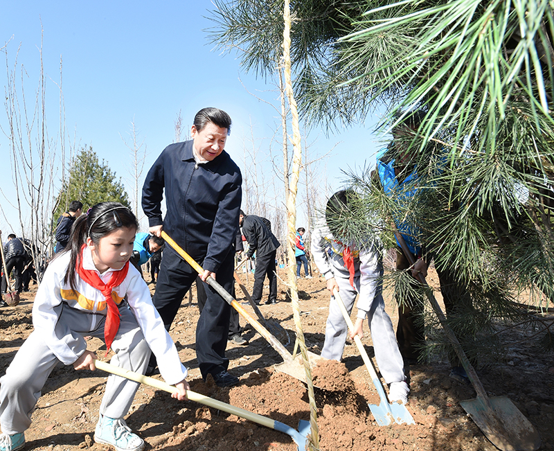 2015年4月3日，習(xí)近平總書記同大家一起植樹。