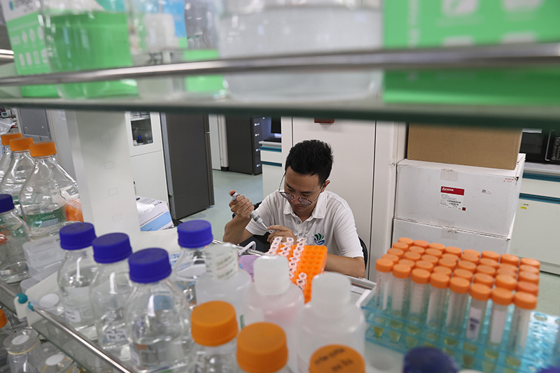 在三亞崖州灣科技城，一名青年科技工作者正在進(jìn)行科研工作。