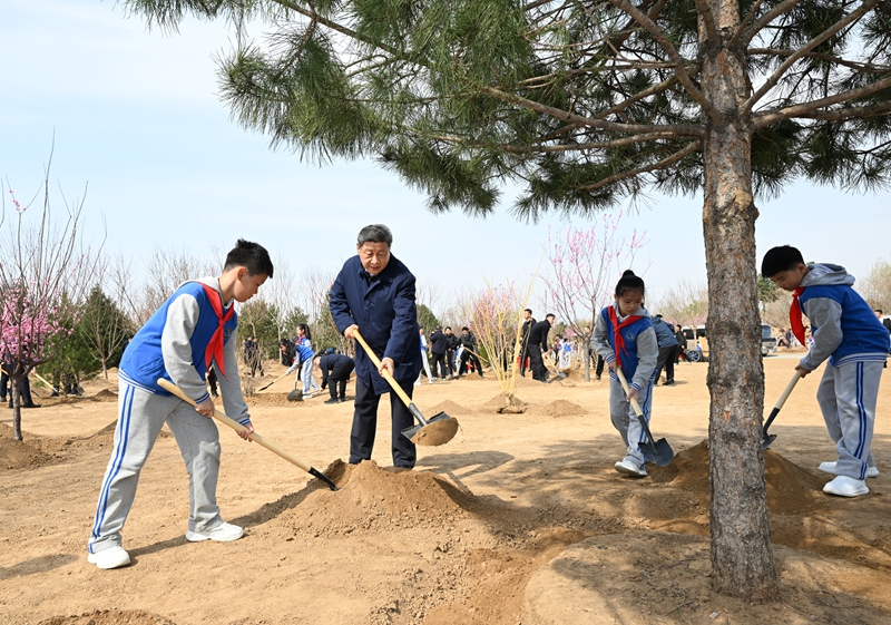 2025年4月3日，習近平總書記來到北京豐臺區(qū)永定河畔參加首都義務植樹活動。