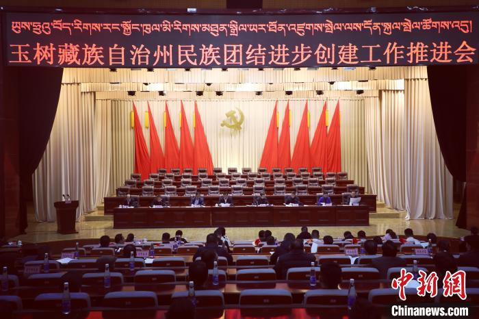 圖為玉樹州民族團(tuán)結(jié)進(jìn)步創(chuàng)建工作推進(jìn)會現(xiàn)場?！『F龍 攝