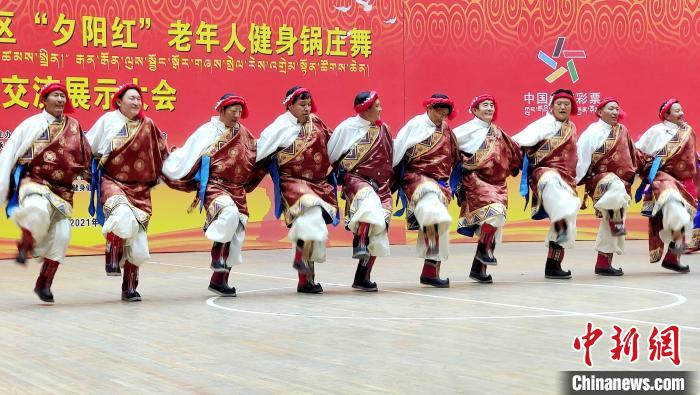 圖為西藏老年舞蹈隊(duì)齊跳傳統(tǒng)鍋莊舞?！∝暽＠?攝