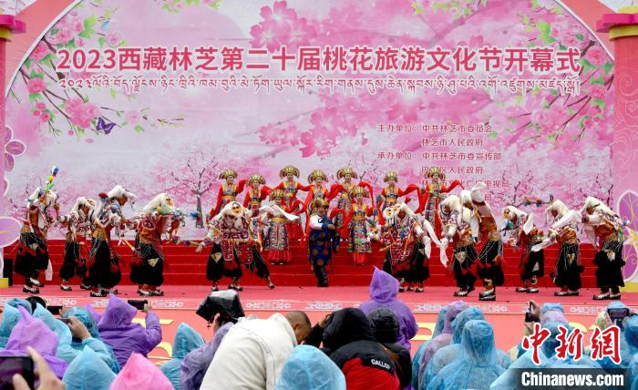 3月28日，西藏林芝第二十屆桃花旅游文化節(jié)開幕式上的文藝表演。　李林 攝
