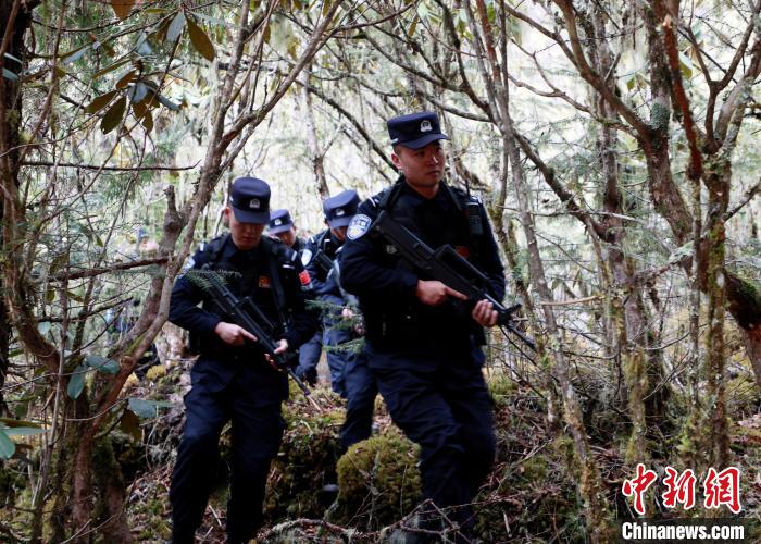 山南邊境管理支隊玉麥邊境派出所民警在邊境原始森林里開展邊境巡邏。　鄭琦山 攝
